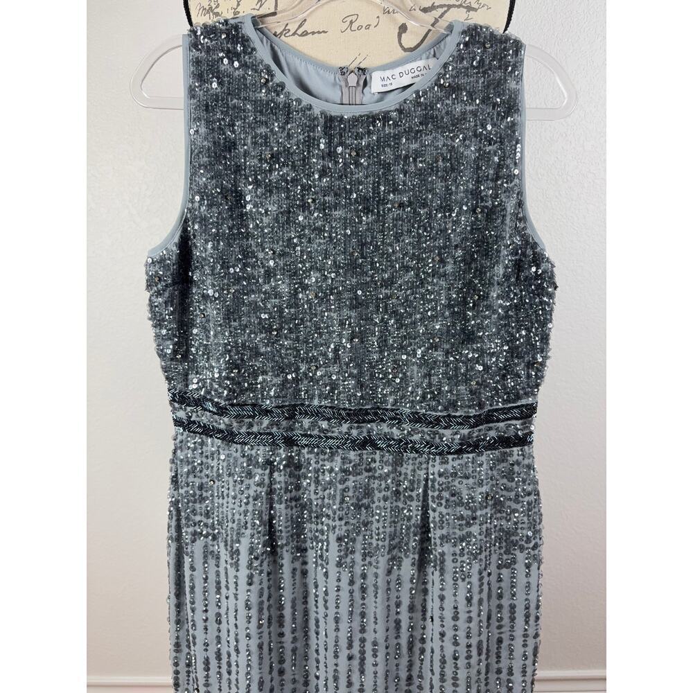 B69 Mac Duggal Sequin Midi Sheath‎ Dress Womens 12 Gray Sleeveless Wedding Guest - Picture 6 of 11